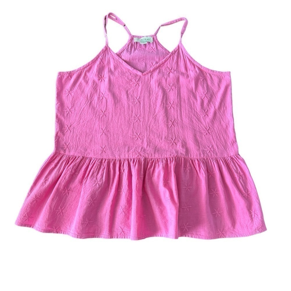 Charlie Paige Racerback Tank 100% Cotton Womens Small Hot Pink Peplum Hem